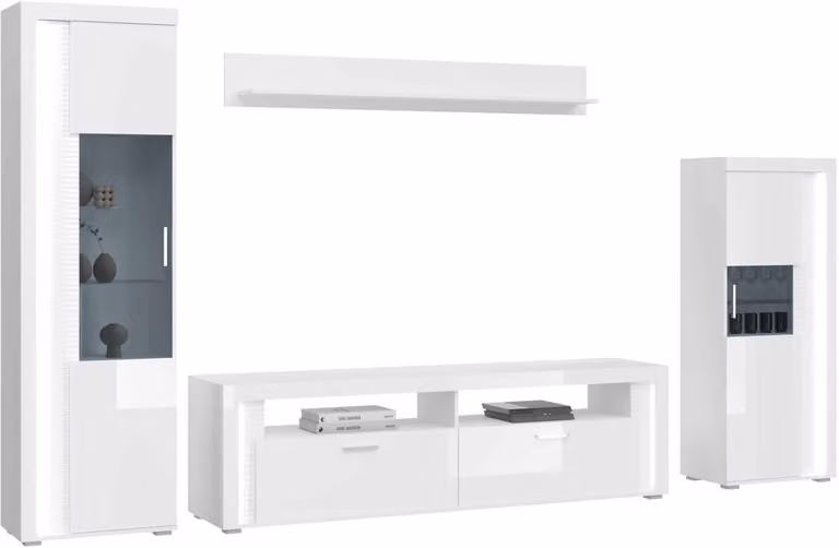 Skylight woonkamercombinatie TZ Pasol wit hoogglans en grijs MDF B/D/H: 46 x 351 x 202 cm