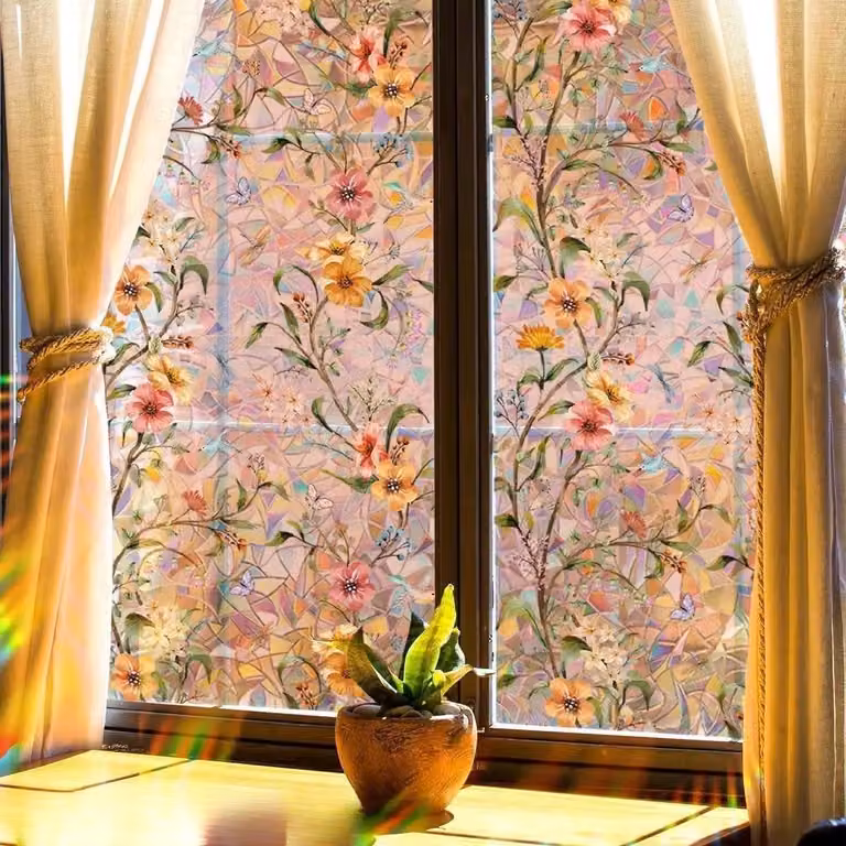 Decoratieve Raamfolie met Regenboog Effect voor Privacy - Roze - 40 x 200 cm