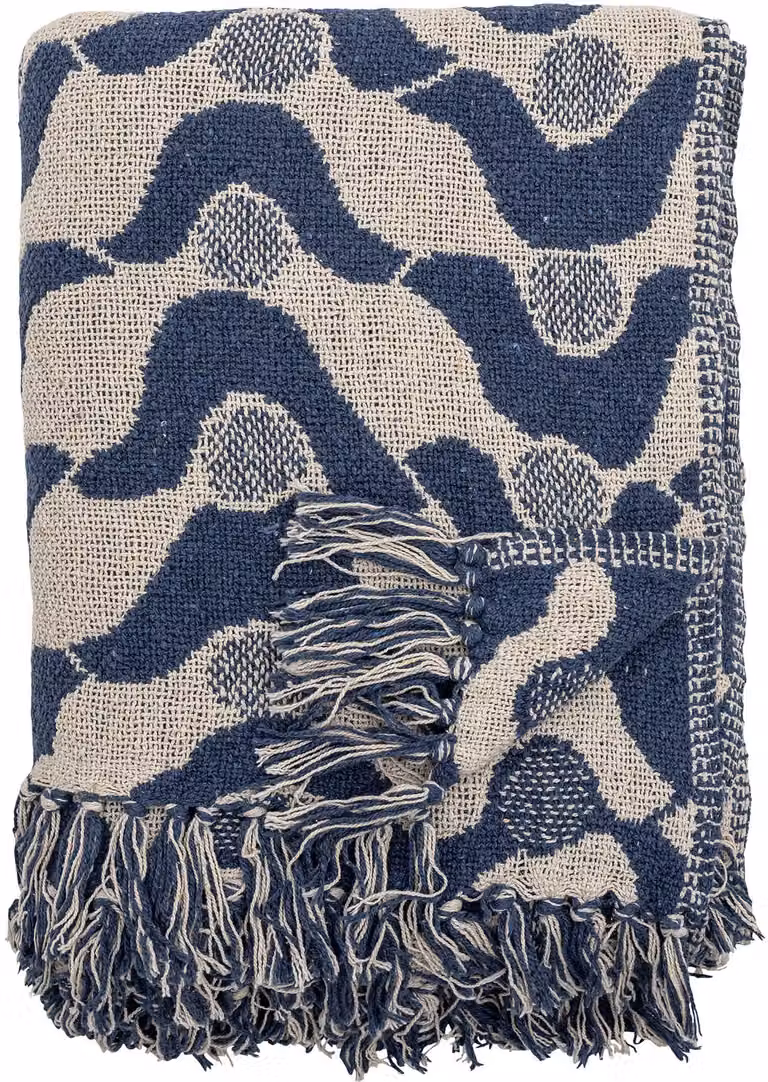 Bloomingville Santena plaid blauw met geometrisch patroon B: 130 cm, D: 160 cm