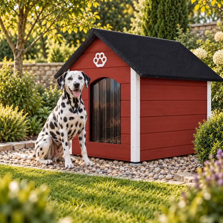 QLS Hondenhuis XL Model 9070 Geïsoleerd Houten Hondenhuis voor Buiten Rood-Wit B/D: 104 x 74 cm