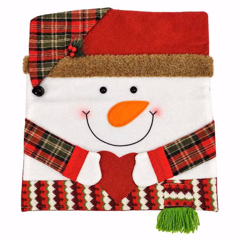 Sneeuwman stoelhoes van vilt en geruite stof voor eetkamerstoelen - 47 x 52 cm