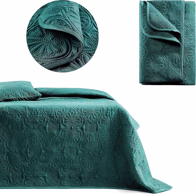 Donkergroen bedsprei en dekbedovertrek Oeko-Tex gecertificeerd 220 x 240 cm