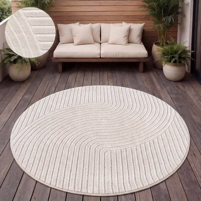 Paco Home Buitentapijt Scandinavische boho-stijl, rond, effen kleur, Diameter: 200 cm