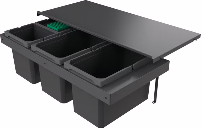 Naber Afvalbak Cox Stand-UP 280 S/900-4 met biologisch afbreekbare deksel, antraciet, 46 liter (2x16/2x7 liter), 90 cm breedte