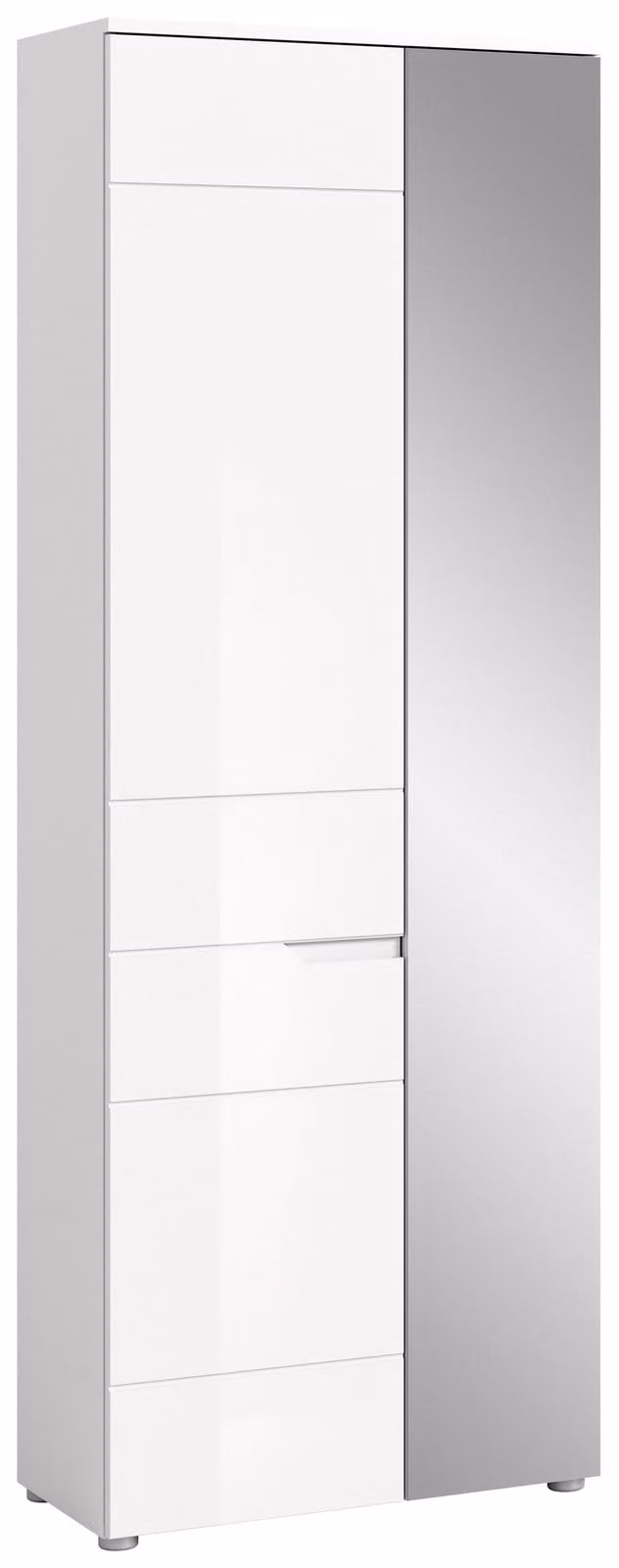 Solero kledingkast met 1 deur en 1 spiegeldeur in wit hoogglans