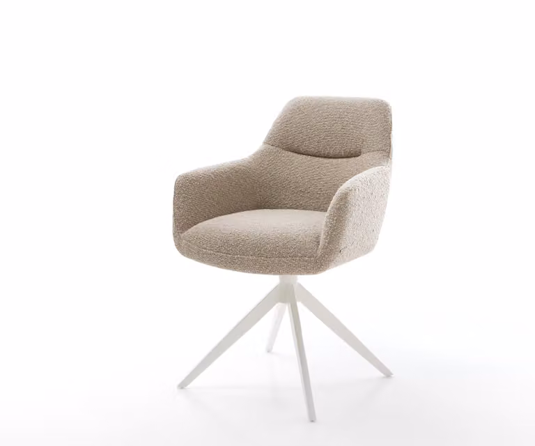 DELIFE Pejo-Flex Draaistoel met Bouclé Bekleding, Wit, 360° Draaibaar met Armleuningen