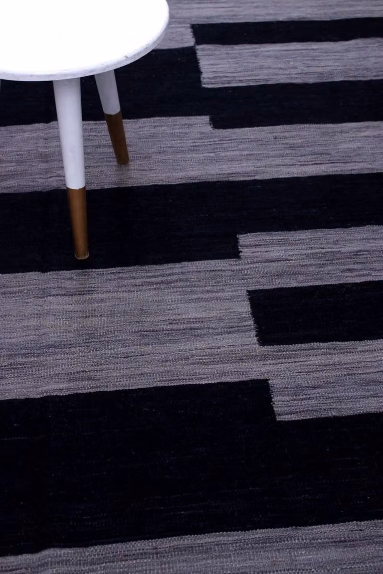 Grijs/Zwart Handgeweven Laagpolig Wollen Vloerkleed Koho Afghan Modern Kelim B/D: 299 x 201 cm