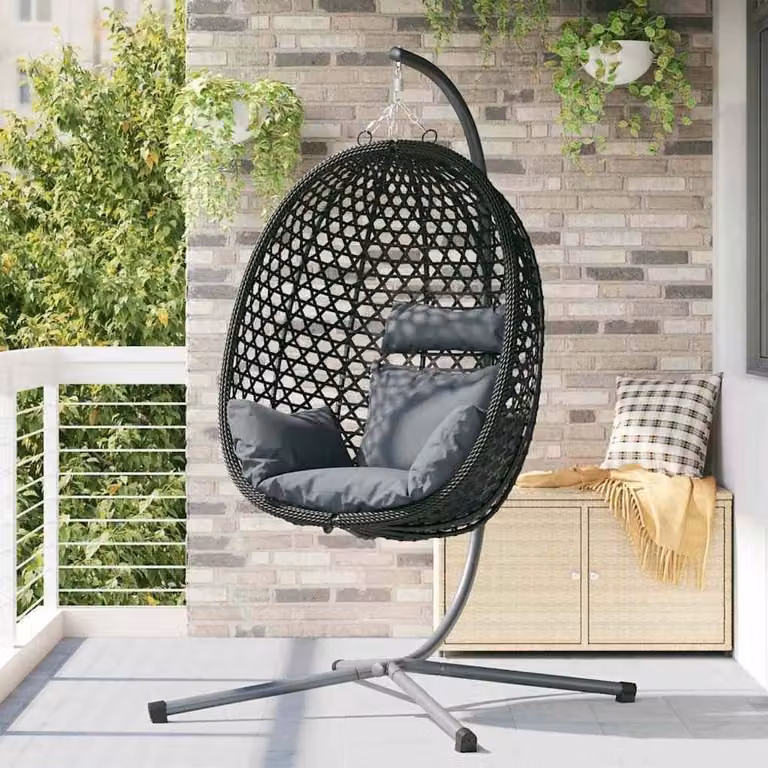 Opvouwbare hangstoel met standaard - Eierstoel schommel voor ontspanning in de tuin, op het balkon of terras - B/D/H: 104 x 100 x 191 cm