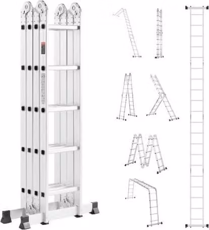 VEVOR Multifunctionele 7-in-1 Ladder, Verstelbare A-frame Telescopische Ladder, 5750 mm, Draagvermogen 150 kg, voor Buitengebruik