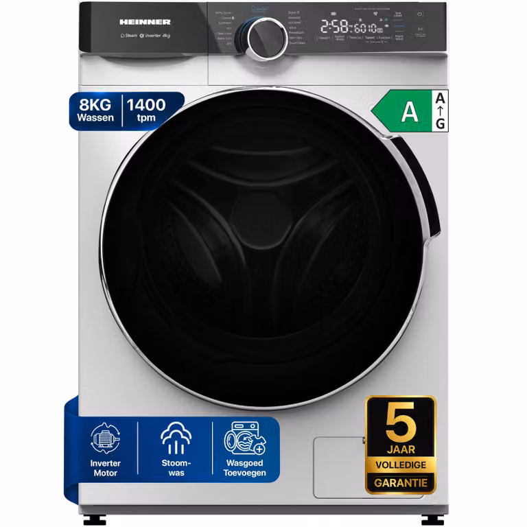 Heinner HWM-M814IVKA Wasmachine 8 kg, 1400 tpm, Stoom, Touchbediening, Wit