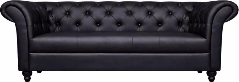Chesterfield 3-Zits Bankstel met Gebogen Armleuningen - Zwart - Breedte: 207 cm