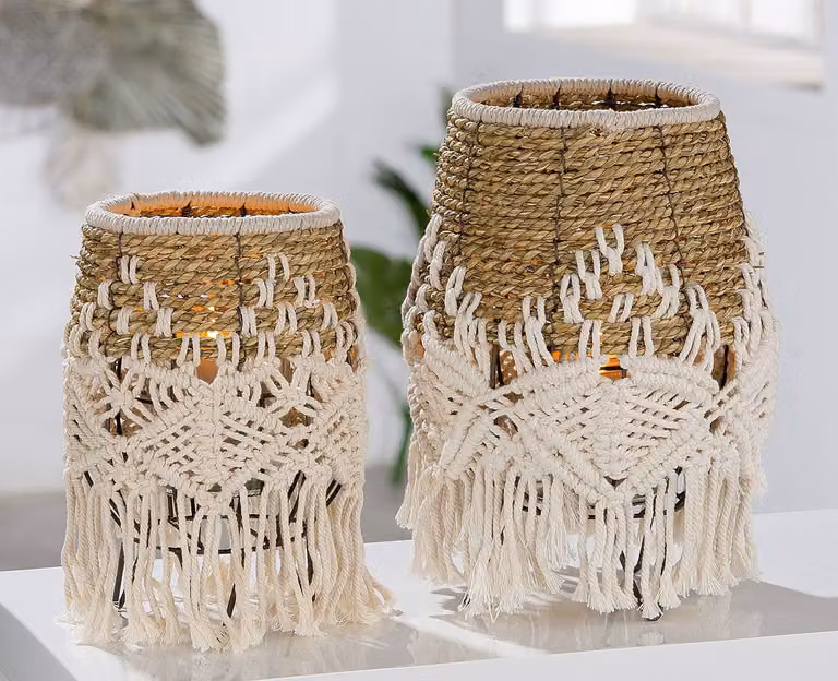 home24 Windlicht Bossa Rattan Boho Bruin Beige Hoogte: 33 cm