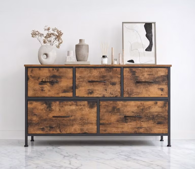 House&Garden Luxe Vintage Commode met 5 lades - Bruin en Zwart