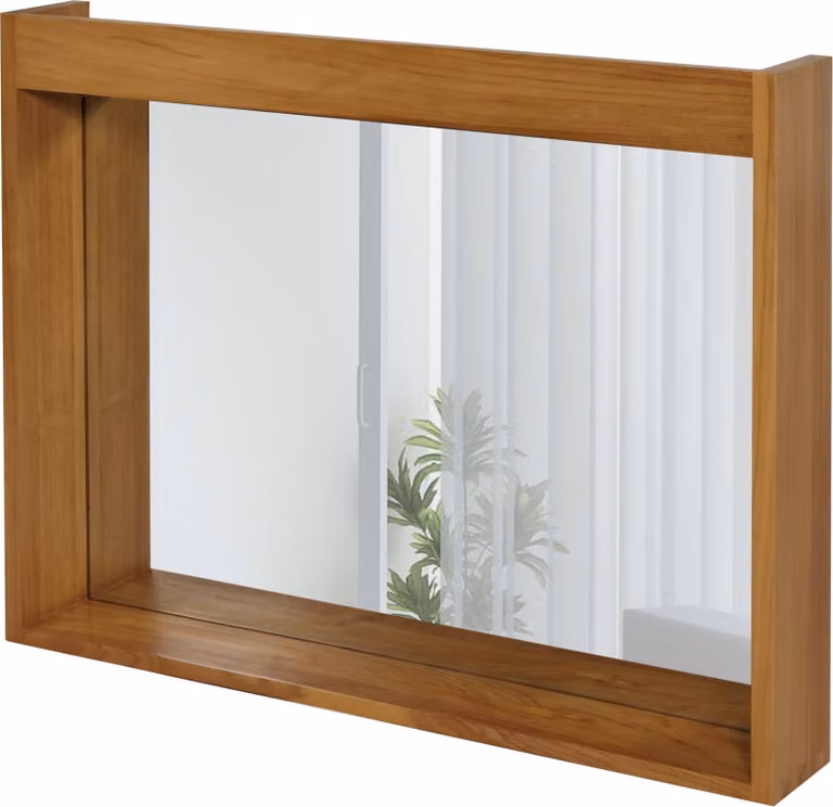 Mendler Teak wandspiegel HWC-M75 met houten frame, Breedte: 77 cm, Hoogte: 100 cm