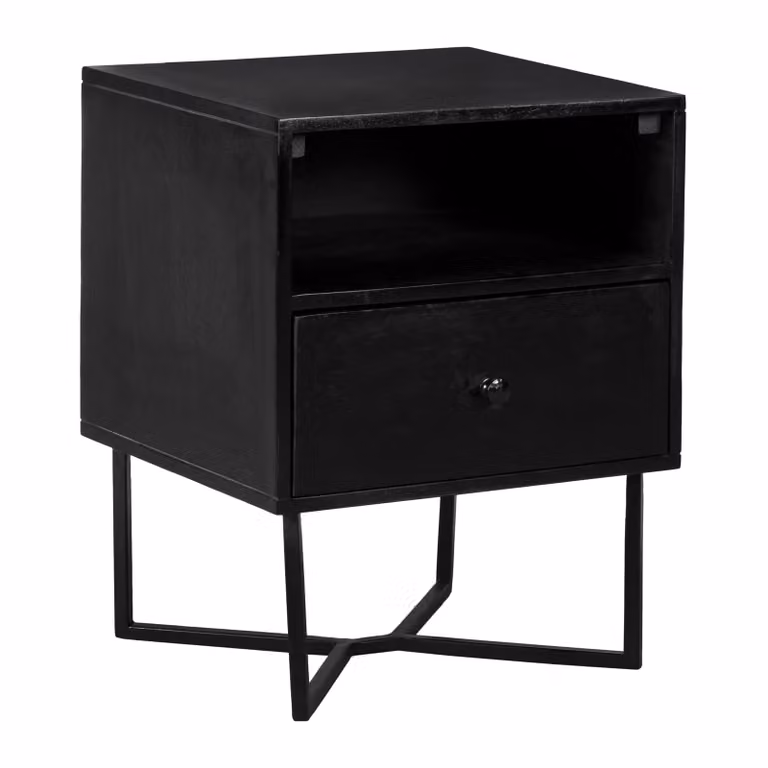 Lewis & Loft Nachtkastje Lot - FSC mangohout - Zwart - B: 40 cm, D: 45 cm, H: 57 cm
