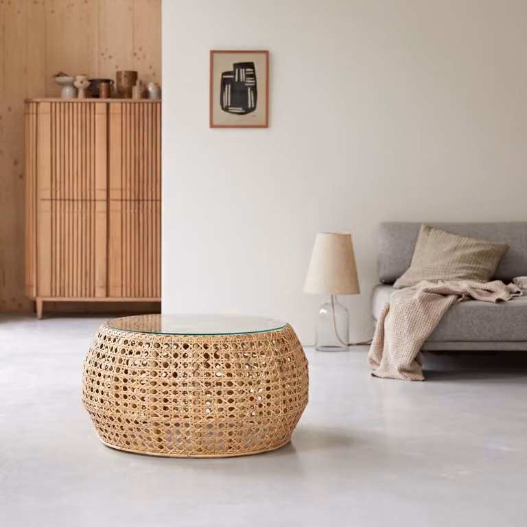 Tikamoon Esther Salontafel - Gevlochten Rattan - Beige/Zand - Rond