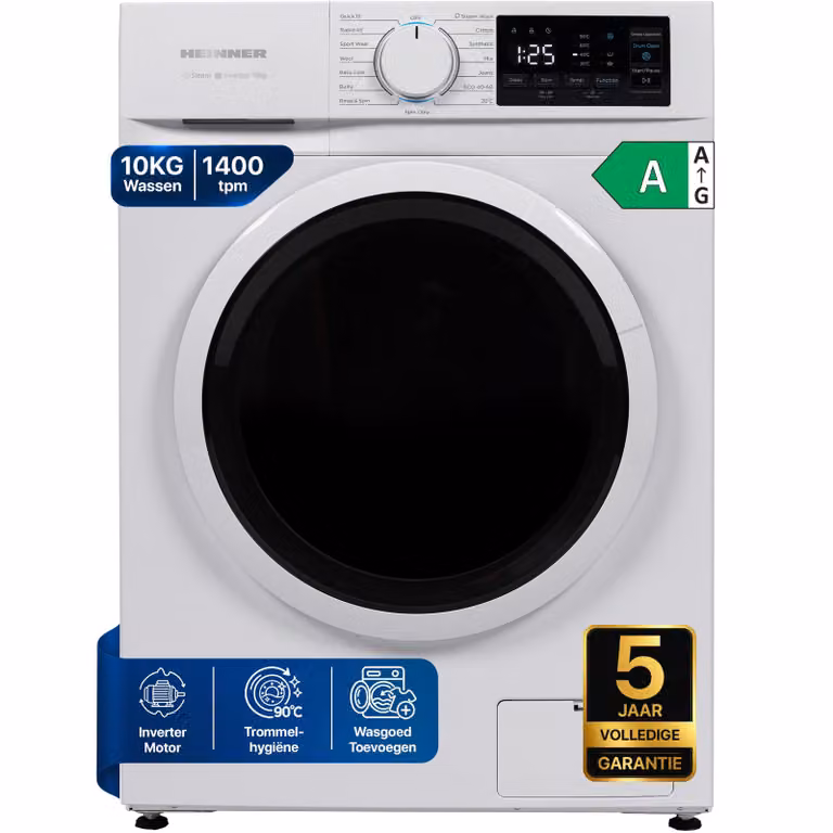 Heinner HWM-M1014IVNA Voorlader Wasmachine 10 kg, 1400 tpm, Inverter, Stoom, Wit