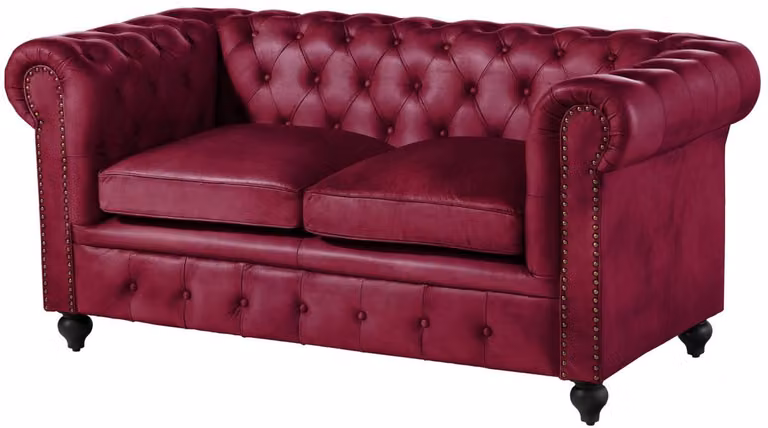 Massivmoebel24.de Chesterfield 2-zitsbank van echt rood buffelleer B/D/H: 158 x 82 x 75 cm