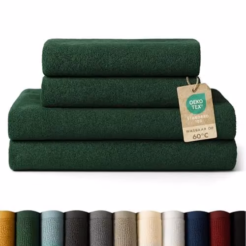 Blumtal Handdoekenset Donkergroen - 2 Badhanddoeken (70 x 140 cm) en 2 Handdoeken (50 x 100 cm) - 100% Katoen