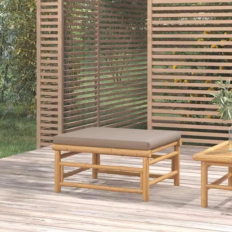 Modulaire bamboe outdoor voetenbank met dik gevoerd taupe kussen voor tuin en terras