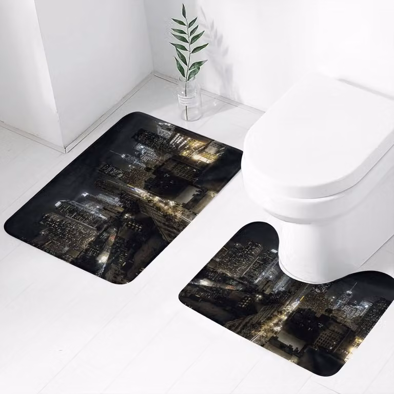 2-delige zwarte badmat set met antislip rubberen onderkant, Breedte: 90 cm, Diepte: 60 cm