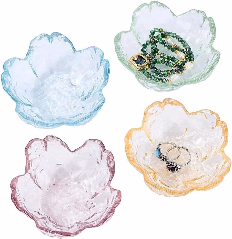 Set van 4 Keramische Ring Platte Bloem Decoratieve Dienbladen voor Sieraden en Sleutels, Diameter: 8,4 cm