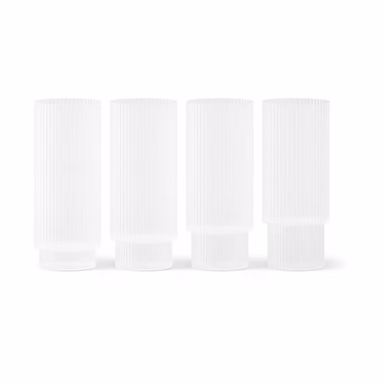Ferm Living Ripple longdrinkglazen 4-pack Frosted wit/transparant