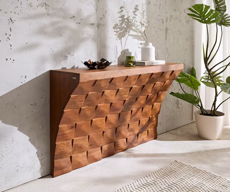 DELIFE Console Eremos van acacia hout, Bruin, B: 120 cm, D: 35 cm, H: 76 cm