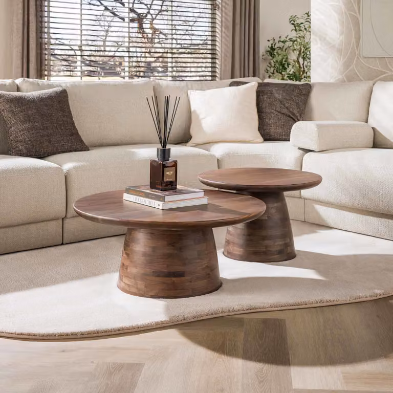 WoonStijl Salontafel Mova rond set van 2 massief acacia bruin B: 80 cm, D: 80 cm, H: 40 cm