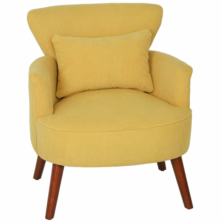 HOMCOM Moderne gevulde accentfauteuil met lendenkussen en rubberhouten poten - Geel