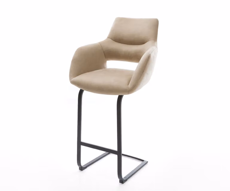 DELIFE Barstoel Yago-Flex met armleuningen, Beige Microvezel, Zwart Metaal, Vrijkantelframe