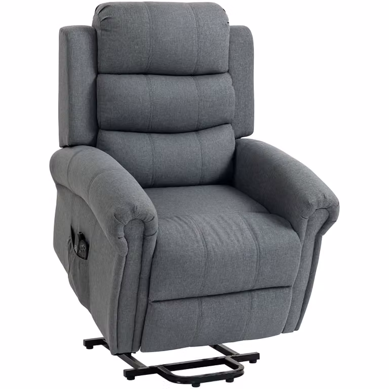 HOMCOM Massagestoel met opstaanfunctie en kantelfunctie, relaxfauteuil met vibratiekoppen, grijs linnenlook