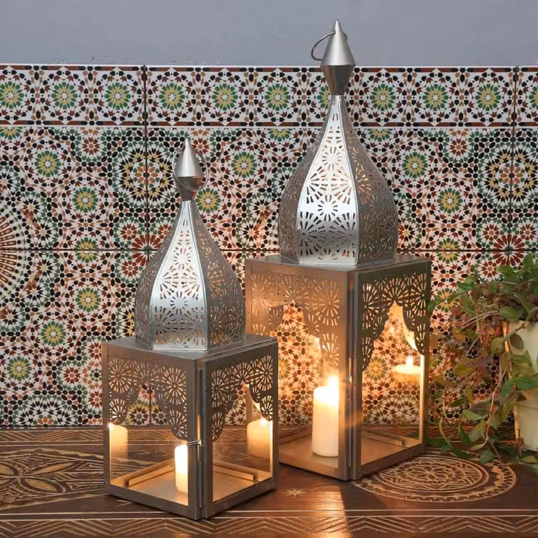 Set van 2 Oosterse windlichten Modena Zilver in minaretten vorm