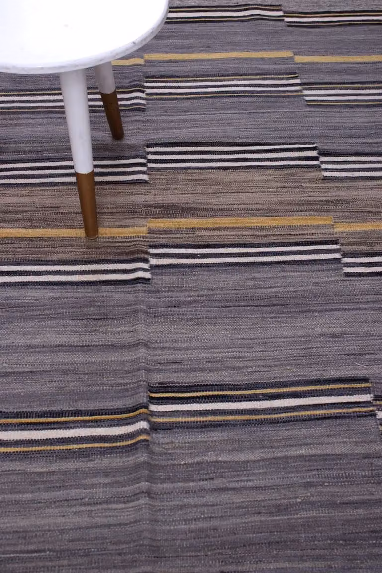 Koho Afghan Modern Kelim Handgeweven Laagpolig Wollen Vloerkleed - Grijs - B/D: 193 x 150 cm