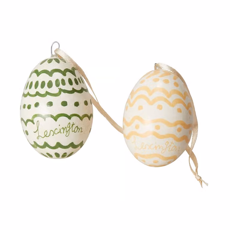 Lexington Paashangers Easter Eggs in Papier Maché 2-pack Groen-geel