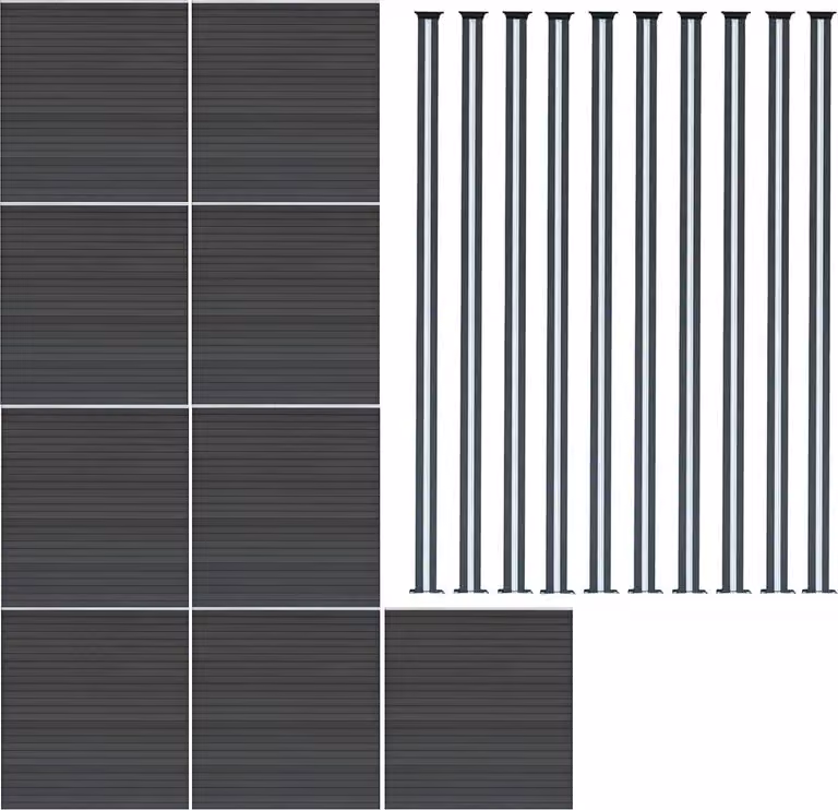 Monster Shop WPC privacy schutting met 9 panelen en LED schuttingpalen, 10 stuks, Grijs
