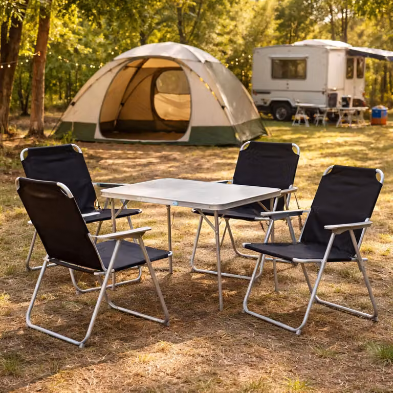 Mojawo Set van 5 inklapbare campingmeubels voor volwassenen, zwart, L 70 cm x B 50 cm x H 59 cm