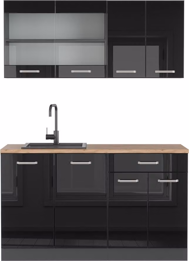 Vicco R-Line Keukenkast 140 cm Zwart Hoogglans zonder werkblad Model 40964
