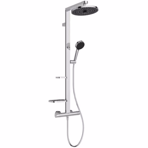 Ideal Standard Ceratherm Alu+ douchesysteem met thermostaatkraan, 2 plateaus, handdouche en hoofddouche met 2 functies, chroom