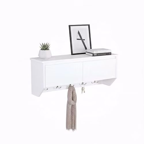 Relaxdays Wandkapstok met 5 haken en opbergruimte, Wit, B/D/H: 30 x 20 x 78 cm