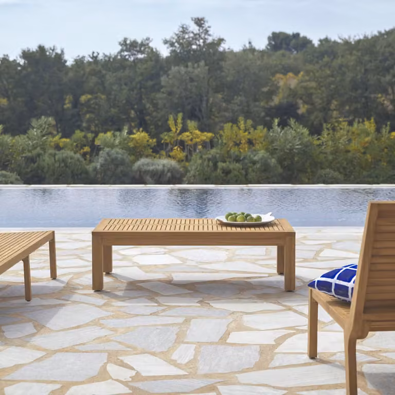 Tikamoon Teo Loungetafel - Massief Teakhout - Bruin - B: 120 cm, D: 60 cm, H: 35 cm