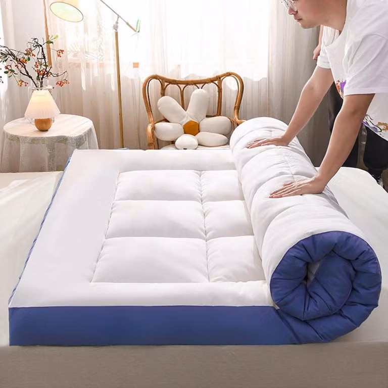 Japanse Futonmatras Slaapmat Topper Wit Blauw B/D/H: 220 x 200 x 10 cm