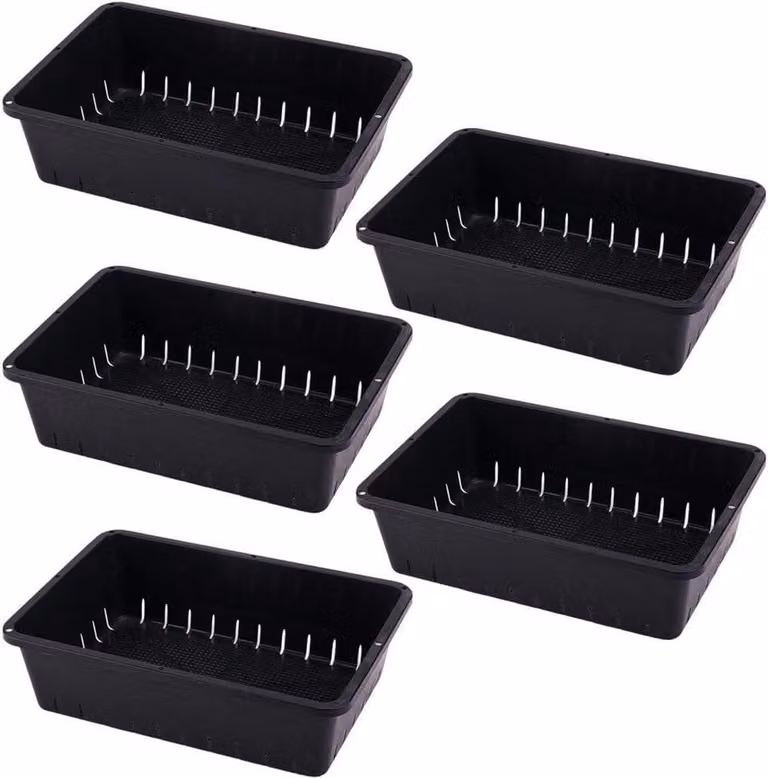 Zaaibakken Set van 5 stuks met drainagegaten in het zwart voor het starten van planten