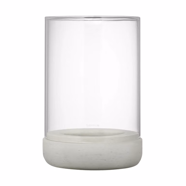 Blomus Calma windlicht en kaarsenhouder van beton en glas, lichtgrijs, B: 15 cm x D: 15 cm x H: 22,5 cm