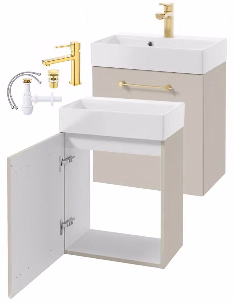 Deftrans Wandgemonteerd Badkamermeubel met Keramische Wastafel in Mat Kasjmier B/D/H: 60 x 50 cm