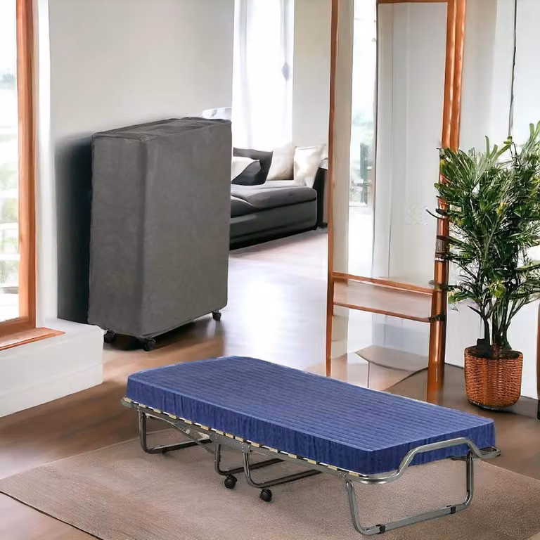 Grijs Opklapbed met Traagschuim Matras - Metalen Veldbed voor Volwassenen - B/D/H: 80 x 200 cm