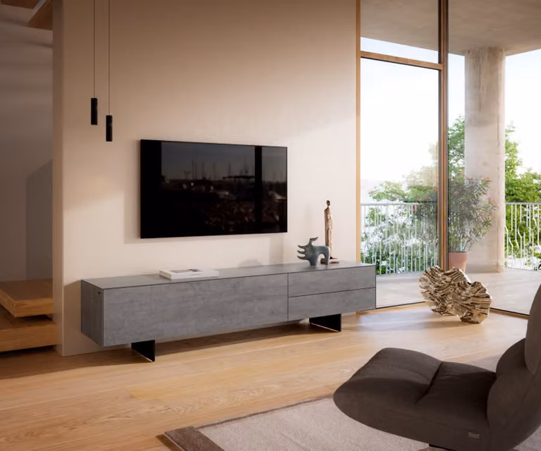 DELIFE Tv-meubel Cuor Modern Grijs en Zwart met Keramiek en Metaal Breedte: 220 cm, Diepte: 45 cm, Hoogte: 50 cm