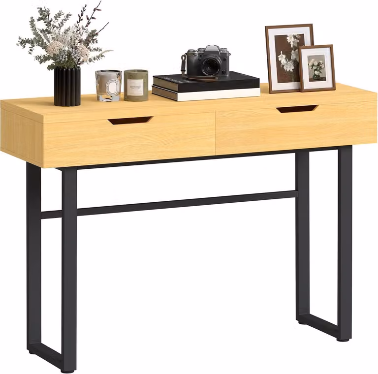 Homcom Console Tafel Natuurlijk Hout - B: 110 cm, D: 35 cm, H: 76,5 cm