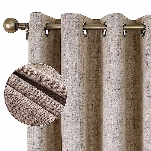 CUCRAF Set van 2 Verduisterende Linnen Gordijnen met Ringen, Thermogordijn voor Geluidsisolatie en Koudebescherming, H x B: 175 x 140 cm