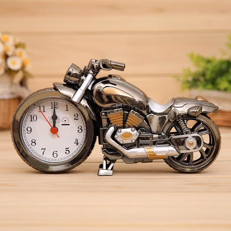 Vintage Motorfiets Alarmklok - Analoge Bureauklok met Retro Design voor Thuis en Kantoor